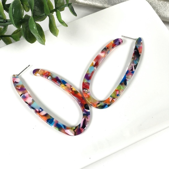 Multicolored Elongated Hoop Earrings - Picture 6 of 7